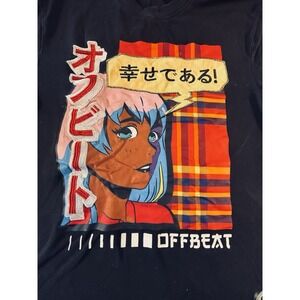 Offbeat Anime Graphic T Shirt Mens Medium Black Japanese Embroidered Streetwear